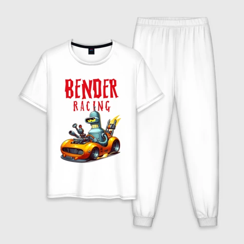 Мужская пижама с белой футболкой хлопок Bender racing - ai art fantasy