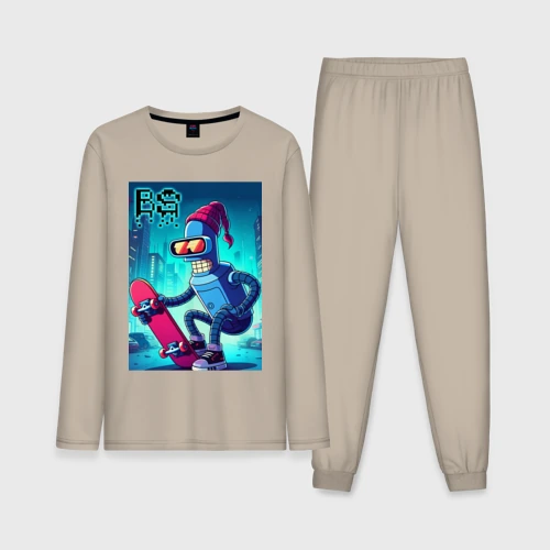 Мужская пижама с лонгсливом хлопок Bender skateboarding - ai art fantasy