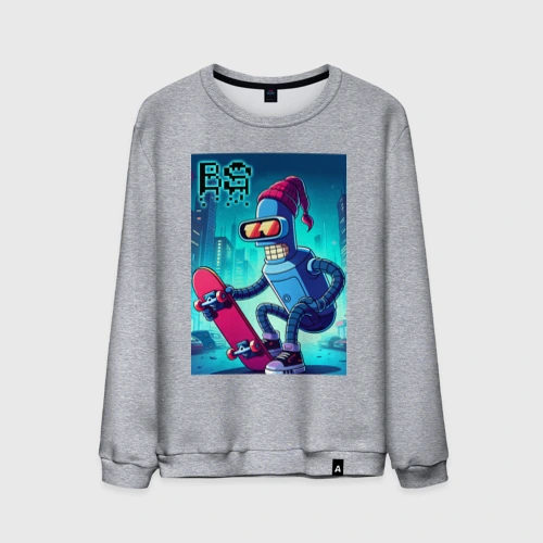 Мужской свитшот хлопок Bender skateboarding - ai art fantasy