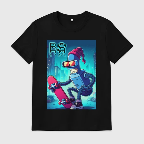Мужская футболка хлопок Bender skateboarding - ai art fantasy