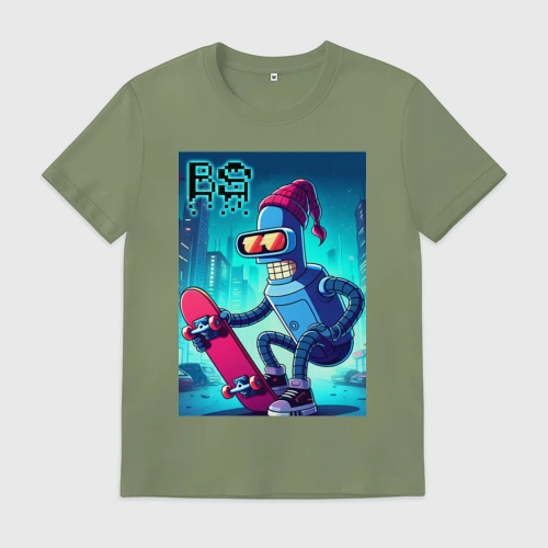 Мужская футболка хлопок Bender skateboarding - ai art fantasy