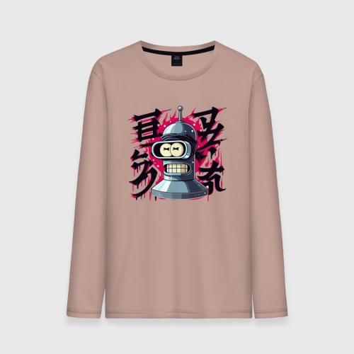 Мужской лонгслив хлопок Bender from Futurama cartoon - Japanese style