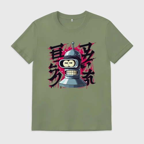 Мужская футболка хлопок Bender from Futurama cartoon - Japanese style