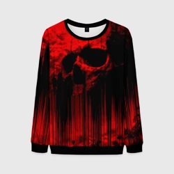Мужской свитшот 3D Красный череп на фоне абстракции