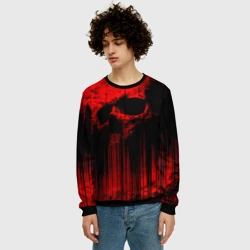 Мужской свитшот 3D Красный череп на фоне абстракции - фото 2