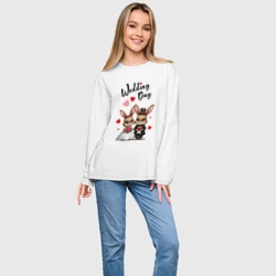 Женский лонгслив oversize хлопок День свадьбы зайцы - фото 2