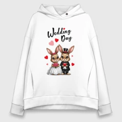 Женское худи Oversize хлопок День свадьбы зайцы