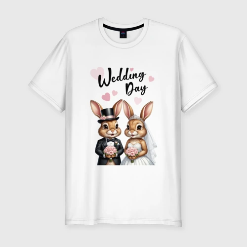 Мужская футболка хлопок Slim Wedding day зайцы