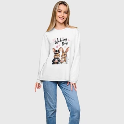Женский лонгслив oversize хлопок Wedding day зайцы - фото 2