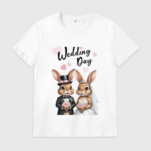 Мужская футболка хлопок Wedding day зайцы