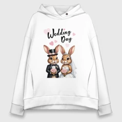 Женское худи Oversize хлопок Wedding day зайцы