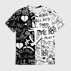 Мужская футболка 3D Doom x liil peep pattern black