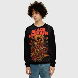 Мужской свитшот 3D Black Sabbath skeleton with roses - фото 2