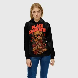 Женская толстовка 3D Black Sabbath skeleton with roses - фото 2