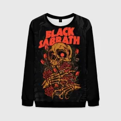 Мужской свитшот 3D Black Sabbath skeleton with roses
