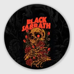 Круглый коврик для мышки Black Sabbath skeleton with roses