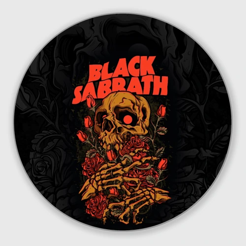 Круглый коврик для мышки Black Sabbath skeleton with roses