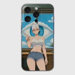 Чехол для iPhone 15 Pro Max силиконовый с защитой камеры Dandadan Seiko в комнате указывает