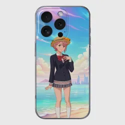 Чехол для iPhone 16 Pro Max силиконовый с защитой камеры Дандадан Сиратори Айра на берегу моря
