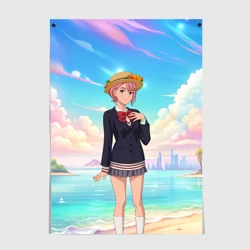 Постер Дандадан Сиратори Айра на берегу моря