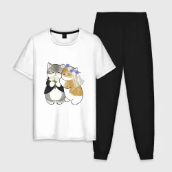 Мужская пижама с белой футболкой хлопок Свадьба котиков мемных