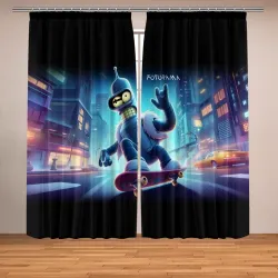 Фотошторы Bender is a skateboarder in neon street - ai art 