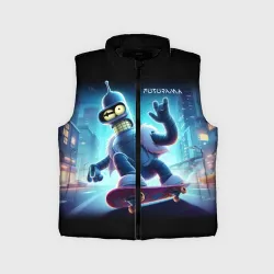 Детский жилет утепленный 3D Bender is a skateboarder in neon street - ai art 