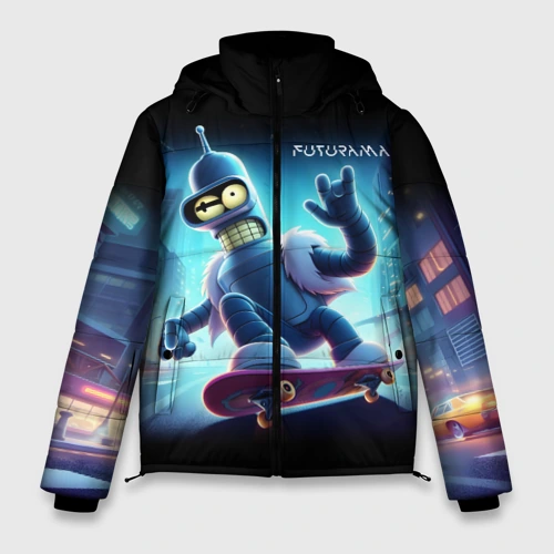 Мужская зимняя куртка 3D Bender is a skateboarder in neon street - ai art 