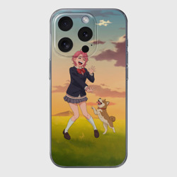 Чехол для iPhone 15 Pro силиконовый с защитой камеры Сиратори Айра играет с песиком - Дандадан 