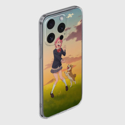 Чехол для iPhone 15 Pro силиконовый с защитой камеры Сиратори Айра играет с песиком - Дандадан  - фото 2