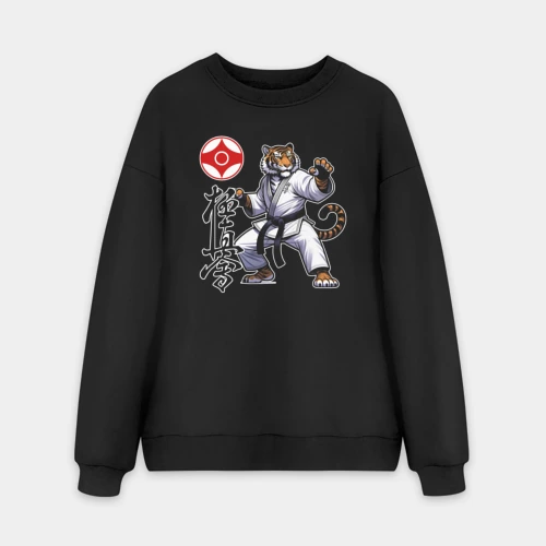 Мужской свитшот oversize без начеса хлопок Тигр в кимоно