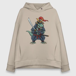 Женское худи Oversize хлопок Тираннозавр самурай