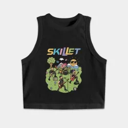 Женская укороченная майка-топ хлопок Skillet, мультяшный стиль
