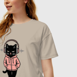 Женская футболка хлопок Oversize Sigma cat 3 - фото 2