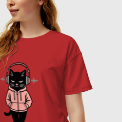 Женская футболка хлопок Oversize Sigma cat 3 - фото 2