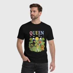Мужская футболка хлопок Queen, мультяшный стиль на черном - фото 2