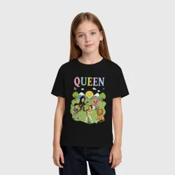 Детская футболка хлопок Queen, мультяшный стиль на черном - фото 2