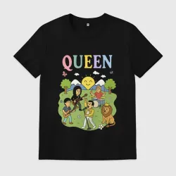 Мужская футболка хлопок Queen, мультяшный стиль на черном