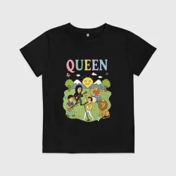 Детская футболка хлопок Queen, мультяшный стиль на черном