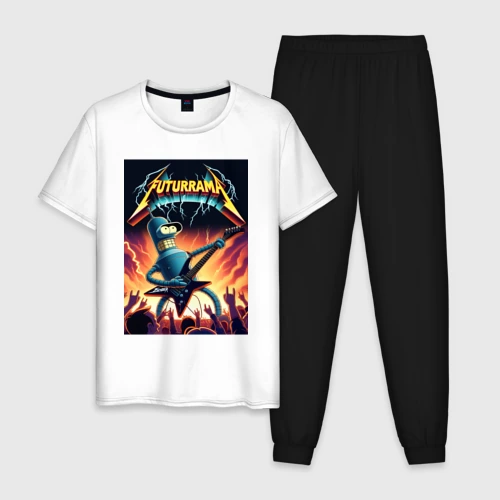 Мужская пижама с белой футболкой хлопок Bender cool thrash rock guitarist - Futurama