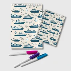 Блокнот Морской паттерн из чаек, якорей и кораблей