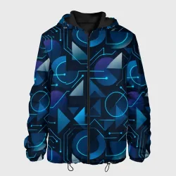 Мужская куртка 3D Футуристическая сине-фиолетовая абстракция с хакерским кодом, неоновыми линиями - паттерн