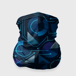 Бандана-труба 3D Футуристическая сине-фиолетовая абстракция с хакерским кодом, неоновыми линиями - паттерн