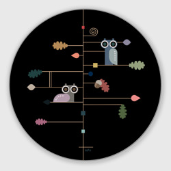 Круглый коврик для мышки Falling leaves sitting owls 