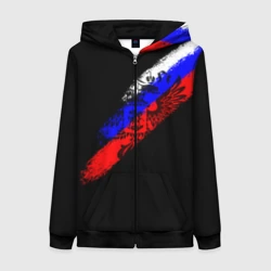 Женская толстовка 3D на молнии Герб на фоне цветов флага на чёрном фоне