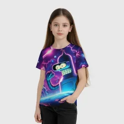 Детская футболка 3D Bender in neon space - cartoon Futurama - фото 2