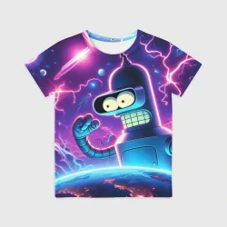 Детская футболка 3D Bender in neon space - cartoon Futurama