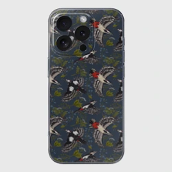 Чехол для iPhone 16 Pro силиконовый с защитой камеры Дятлы и цветы