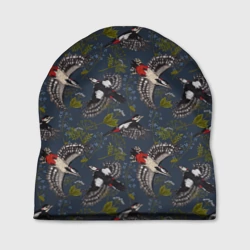 Шапка 3D Дятлы и цветы