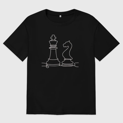 Мужская футболка хлопок Oversize Шахматные фигуры лайн арт